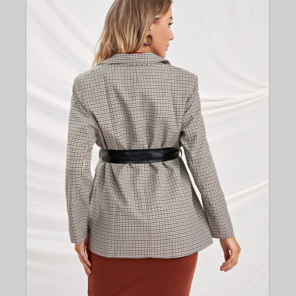 NWT Maternity blazer notched collar gingham with black belt office work elegant - Picture 2 of 5